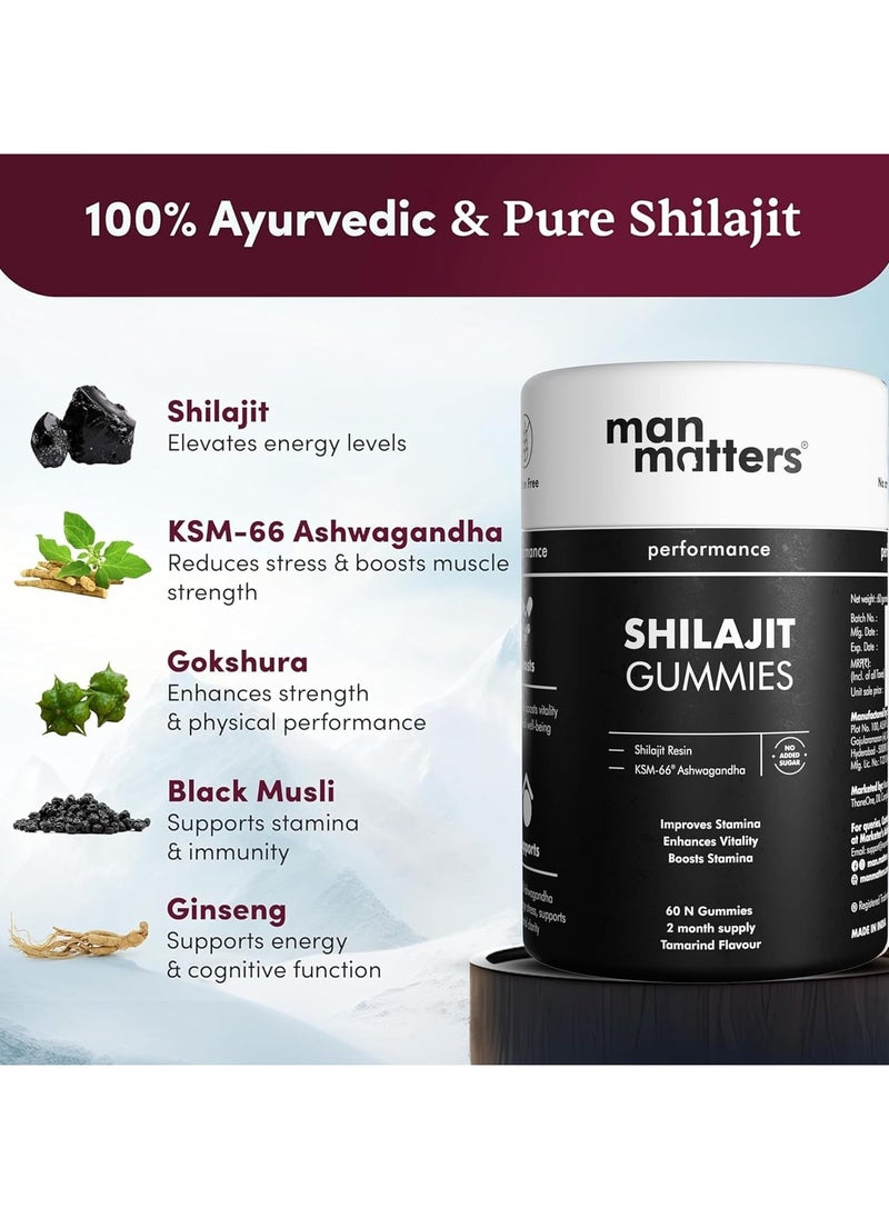 Pure Himalayan Shilajit Gummies with KSM 66 Ashwagandha - Boosts Stamina, Strength & Improves Energy Levels - No Added Sugar - Pack of 60