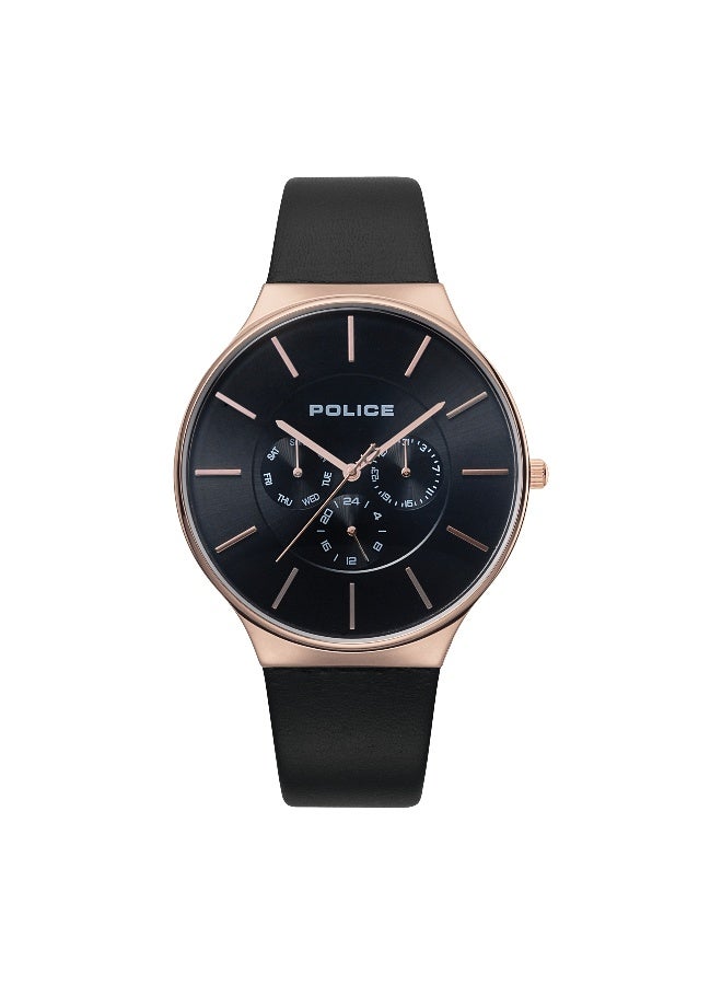 POLICE Men Seattle Black Leather Strap Multifunction Watch for Men, 43mm - Image 1