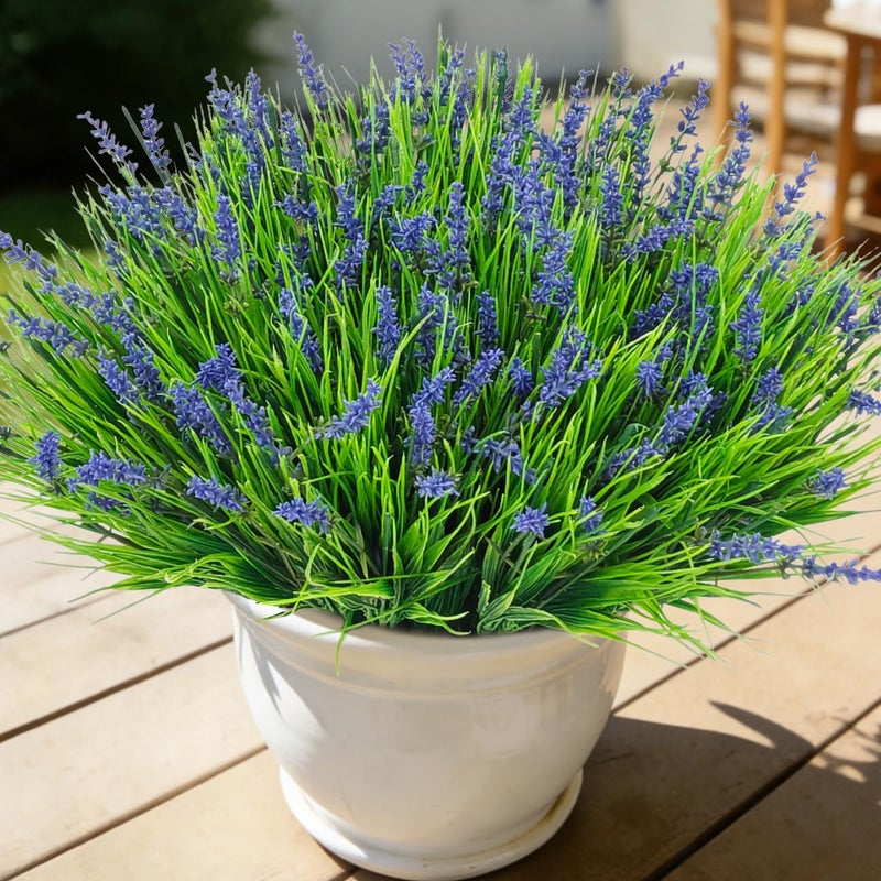 Besteek 24 Bundles Artificial Plants Flowers Outdoor, Faux Lavender Flowers Fake Monkey Grass UV Resistant Plastic Plant for Porch Garden Patio Window Home Decor, Purple - Image 1