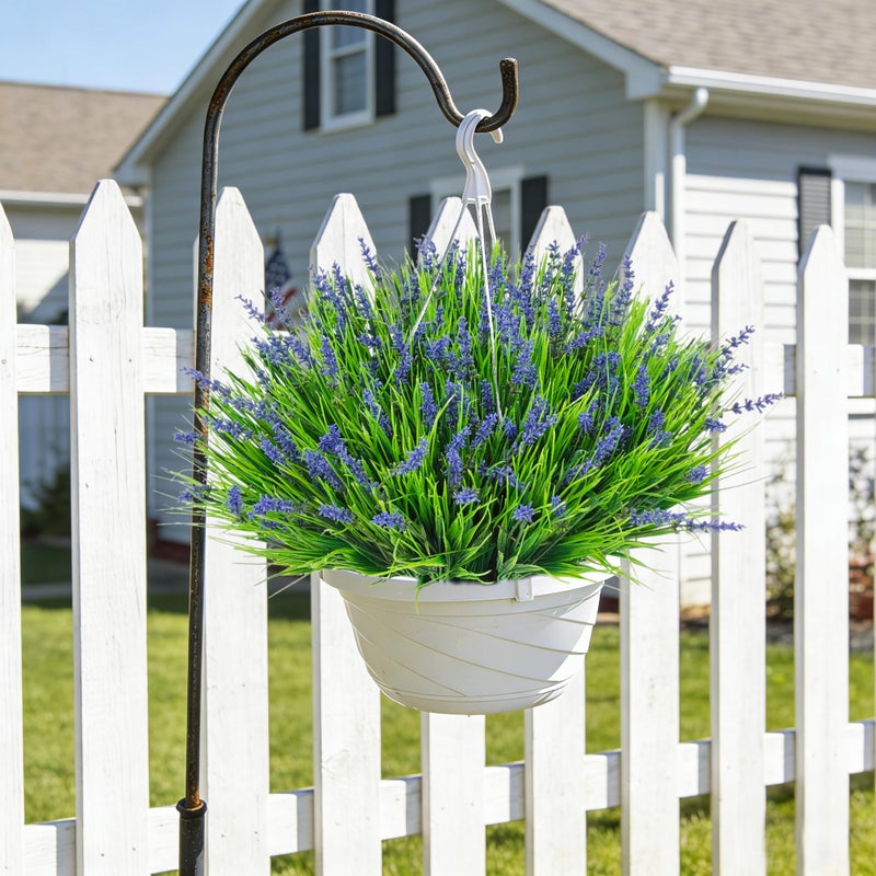 Besteek 24 Bundles Artificial Plants Flowers Outdoor, Faux Lavender Flowers Fake Monkey Grass UV Resistant Plastic Plant for Porch Garden Patio Window Home Decor, Purple - Image 4