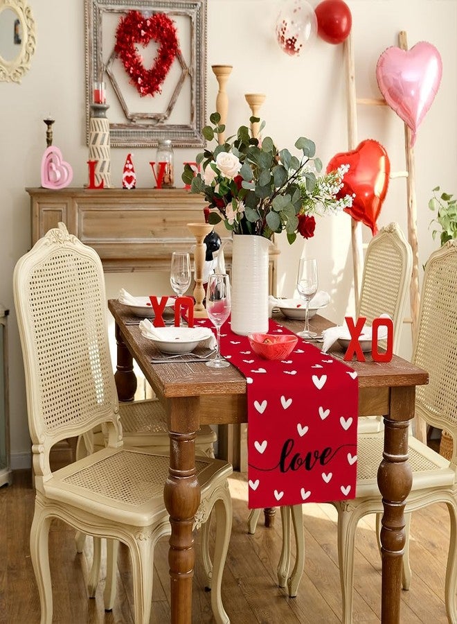 ARKENY Valentines Day Table Runner 72x13 Inches Love Heart Red Table Decor, Burlap Farmhouse Indoor Outdoor Holiday Anniversary Decoration for Home Party AT057-72 - Image 2