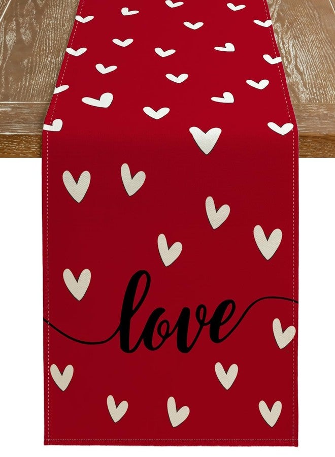 ARKENY Valentines Day Table Runner 72x13 Inches Love Heart Red Table Decor, Burlap Farmhouse Indoor Outdoor Holiday Anniversary Decoration for Home Party AT057-72 - Image 1