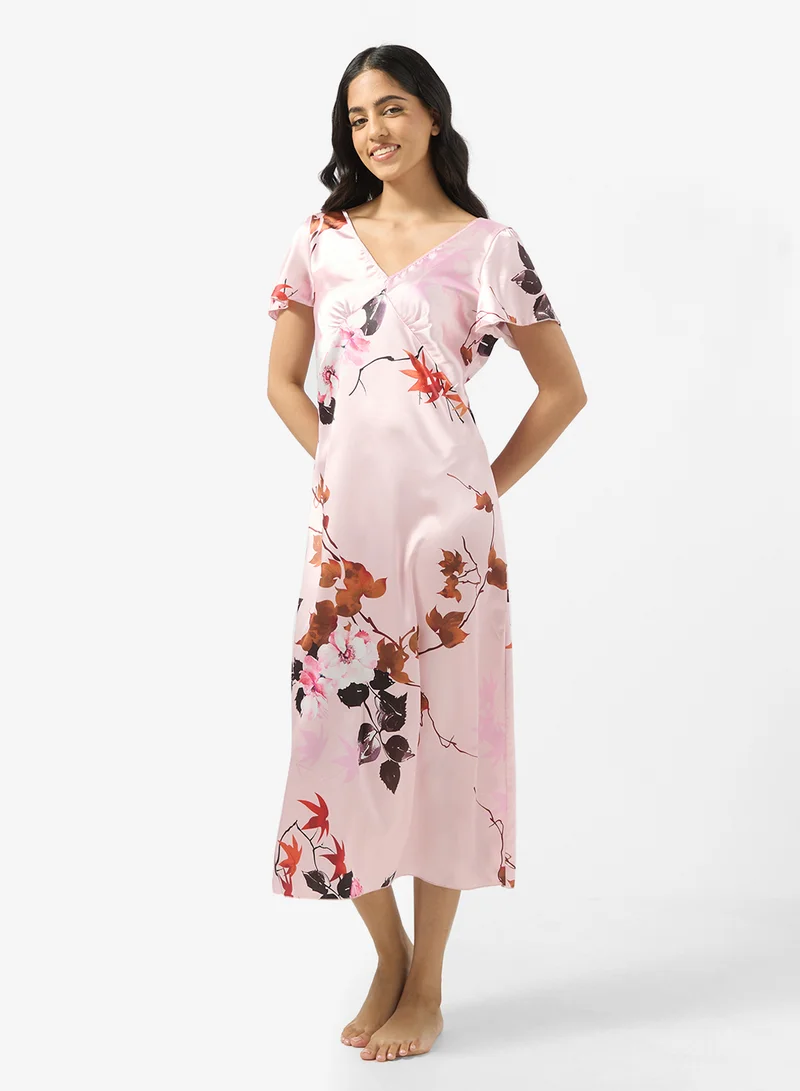 Ginger Satin Floral Night Dress