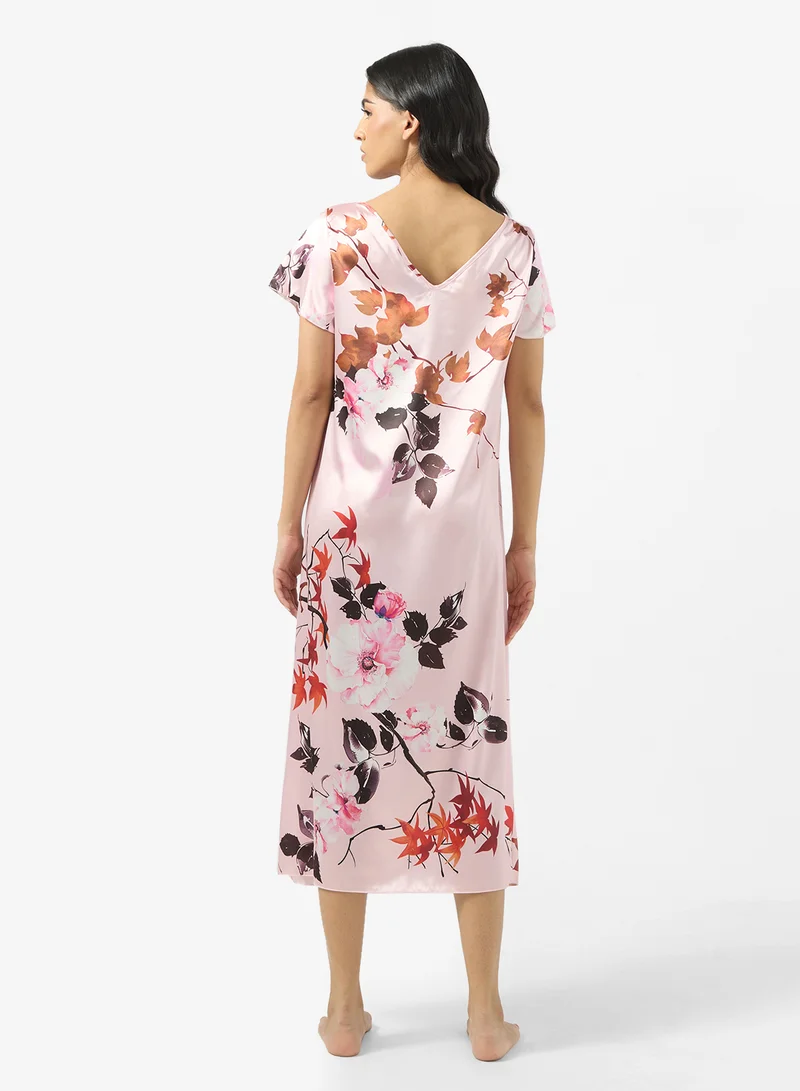 Ginger Satin Floral Night Dress