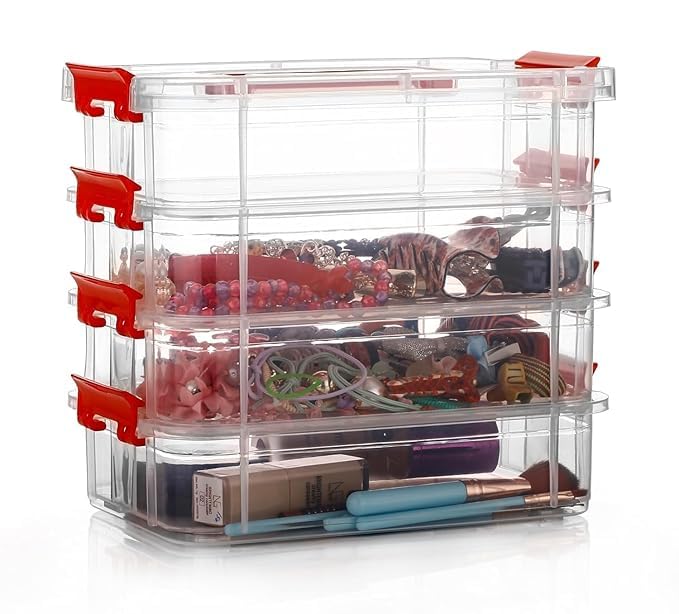 Copelle 4 Layer Plastic Storage Containers, Multipurpose Clear Stack & Carry Box, Portable Craft Organizers, and Storage Bin for Organizing Arts & Crafts, Sewing, Stationery Box,(Multicolor) - Image 1