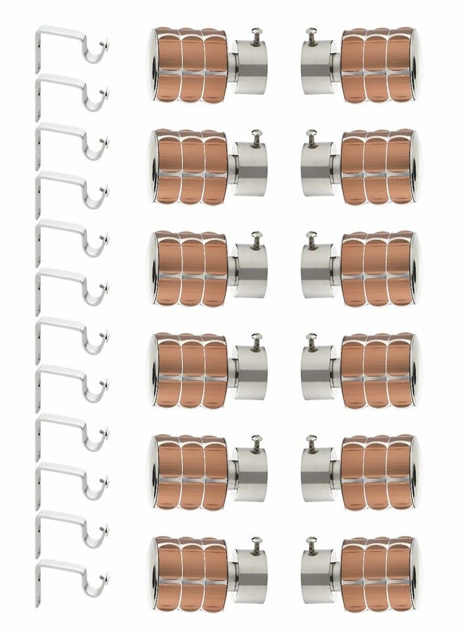 GLOXY ENTERPRISE Stainless Steel Curtain Bracket Parda Holder with Support 1 Inch Rod Pocket Finials Designer Door and Window Rod Support Fittings, Curtain Rod Holder (Copper 6 Pair) - Image 1