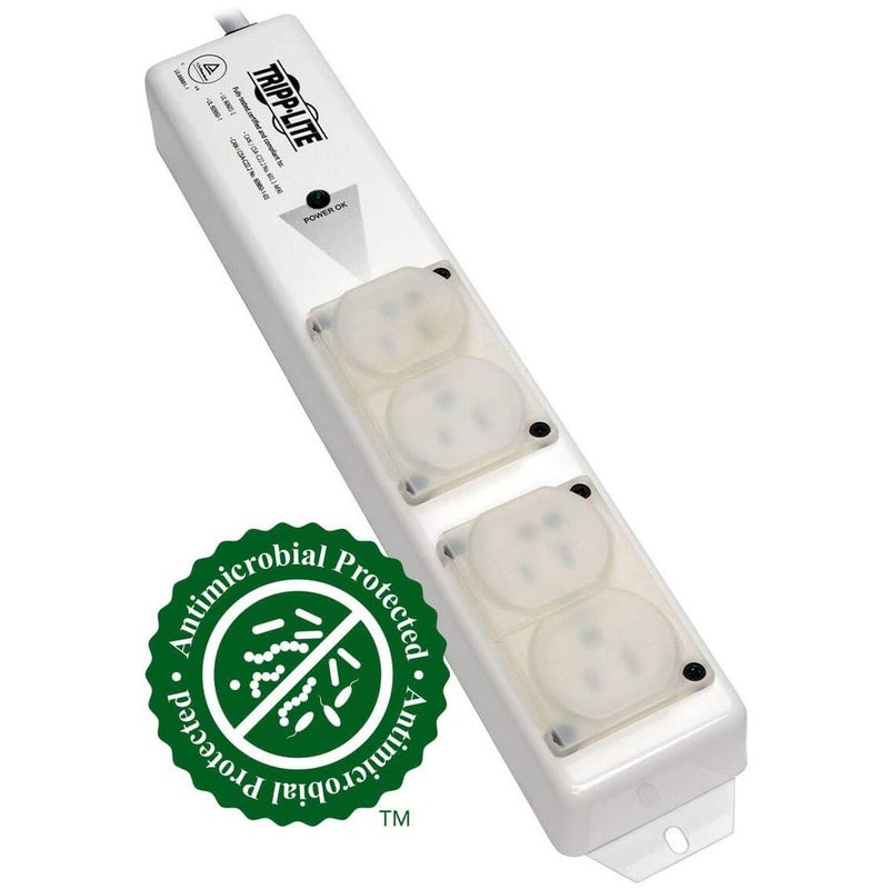 Tripp Lite Safe-IT Hospital-Grade Power Strip for Patient-Care Vicinity, 4 15A HG Outlets, UL 60601-1 Compliant, 6 Foot / 1.8M Cord, Outlet Safety Covers, White (PS-406-HGULTRA) - Image 5
