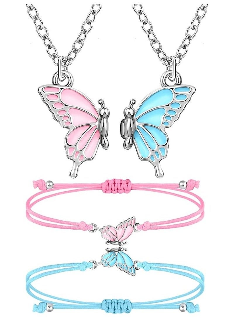 Matching Best Friend Necklace Set for 2, Heart Pendant & Butterfly Bracelets, Sister Jewelry Gift for Birthdays & Special Occasions  - Image 1