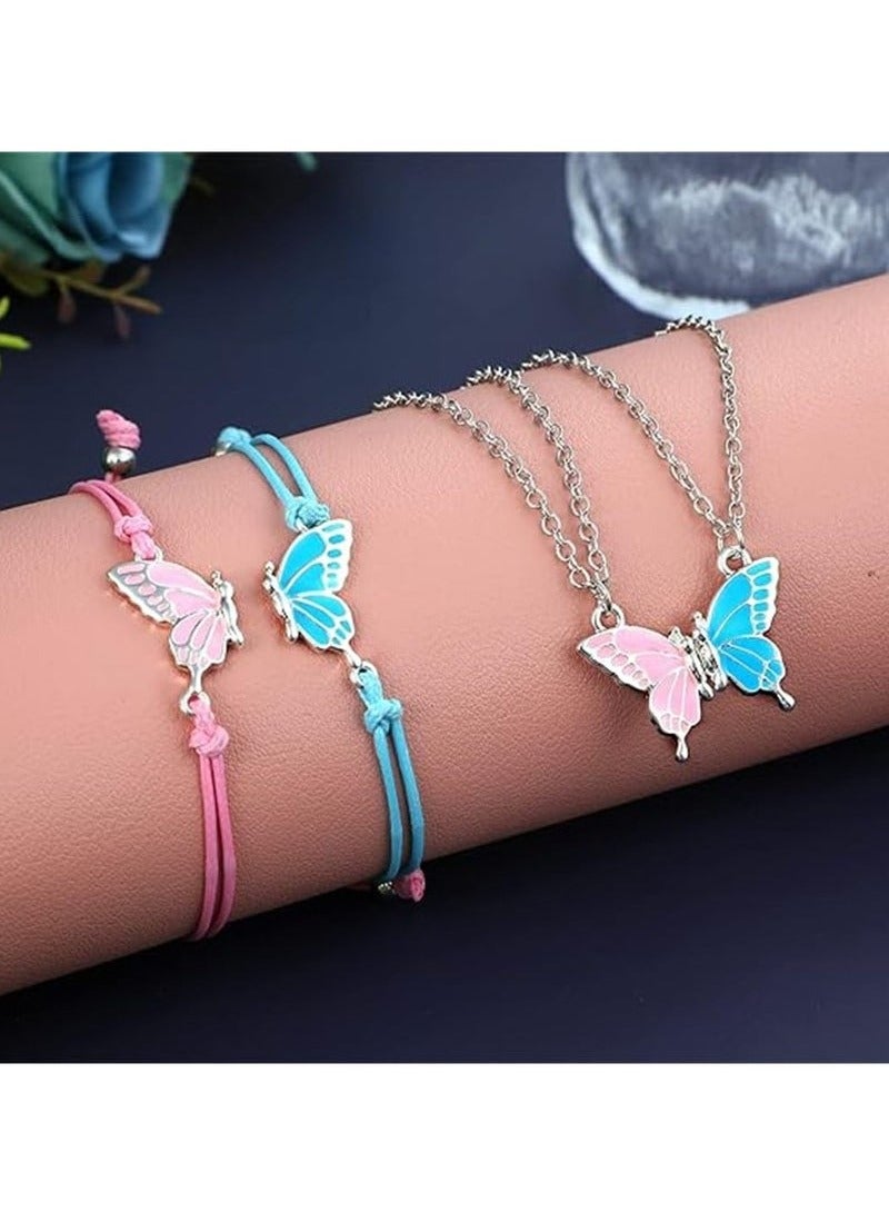 Matching Best Friend Necklace Set for 2, Heart Pendant & Butterfly Bracelets, Sister Jewelry Gift for Birthdays & Special Occasions  - Image 3