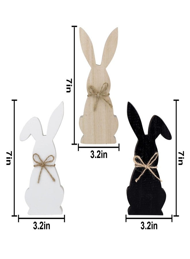 Treory Easter Decorations for the Home, 3 pcs Easter Bunny Wooden Table Centerpiece Signs Rustic Tiered Tray Farmhouse Decor for Gifts, Black, White, Natural Wood Color - Image 2