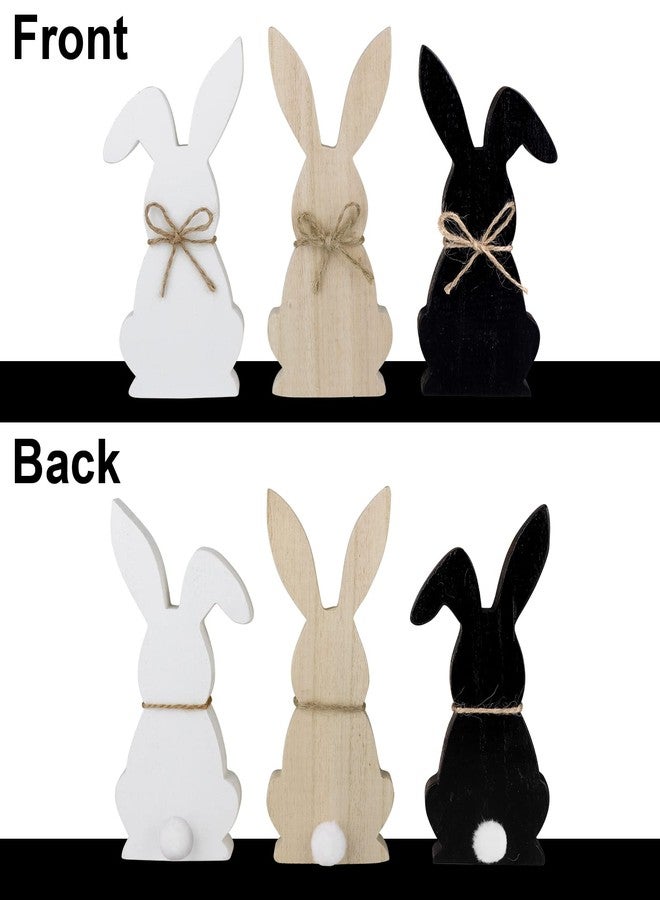 Treory Easter Decorations for the Home, 3 pcs Easter Bunny Wooden Table Centerpiece Signs Rustic Tiered Tray Farmhouse Decor for Gifts, Black, White, Natural Wood Color - Image 3