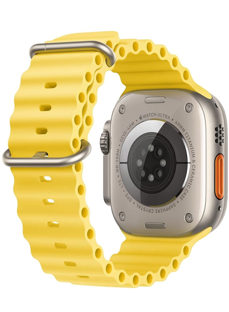 Apple Watch Band Ultra 49mm 45mm 44mm 42mm, Adjustable Loop with Buckle Soft Stretchy Silicone Sports Band for iWatch Series SE 8 7 6 5 4 3 2 1 Men Women, Yellow - Image 2