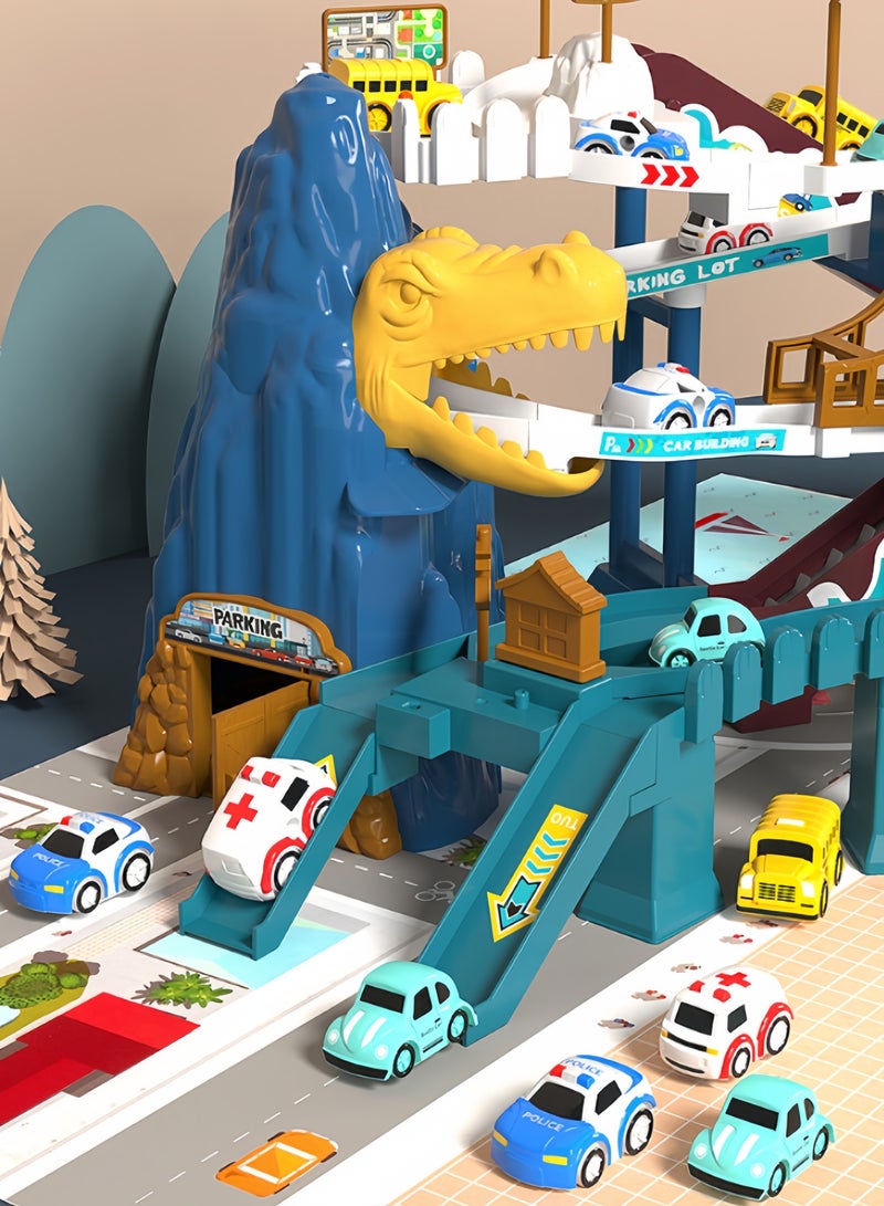 10 Car Toy Car Ramp Track Set Dinosaur Track Adventure Toy for Kids with Mini Cars, Double Mode Spiral Elevator,Multi-piece Changing Track,Light and Sound for 3-8 Year Old Toddler Boys Preschool Girls  - Image 5