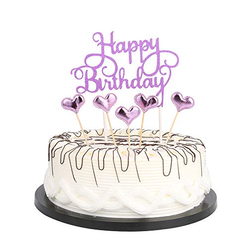 YUINYO Purple Happy Birthday Cake Toppers lettershappy birthday and love starParty - Image 1