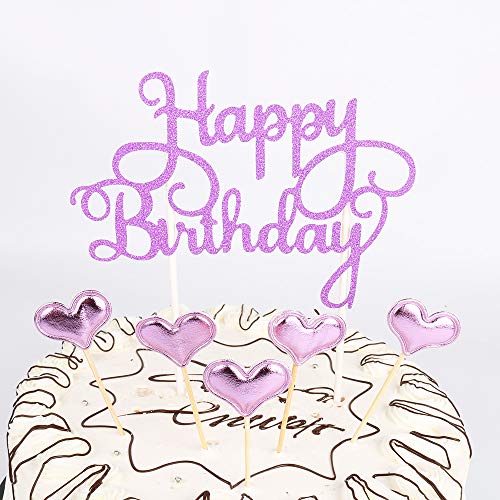 YUINYO Purple Happy Birthday Cake Toppers lettershappy birthday and love starParty - Image 5