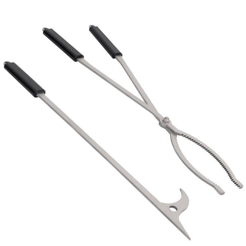 28 Firewood Tongs Set Stainless Steel Fire Poker and Fireplace Tongs Log Grabber Set for fire pit outdoor Bonfire Wood Stove Fire Pit Use Portable Rustproof Safely Campfire Tongs