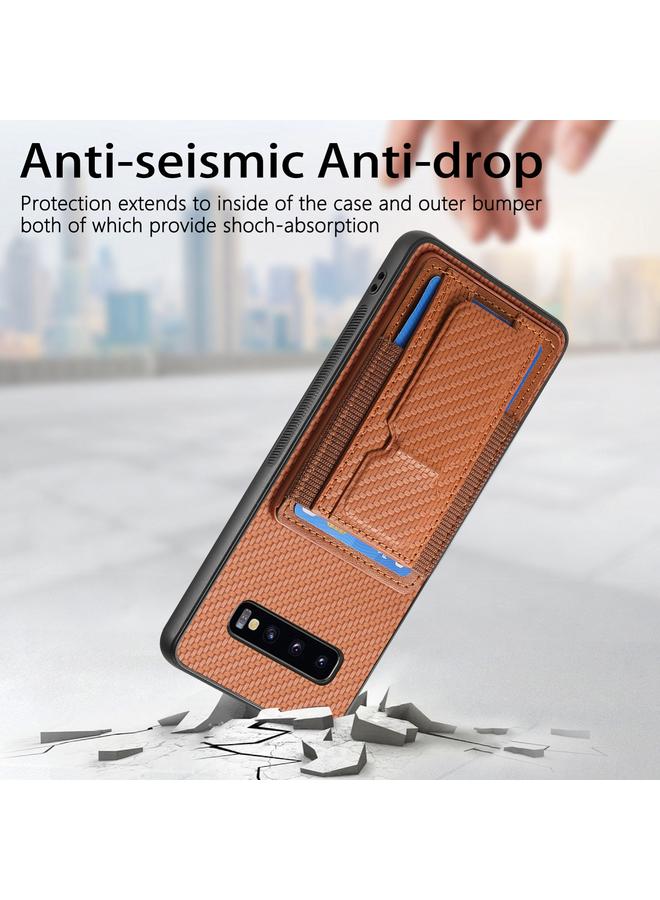 اس-توب جراب هاتف Samsung Galaxy S10 مصنوع من ألياف الكربون مع حامل قابل للطي وحقيبة بطاقات مرنة - Image 3