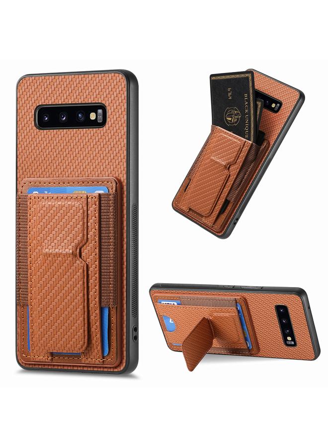 اس-توب جراب هاتف Samsung Galaxy S10 مصنوع من ألياف الكربون مع حامل قابل للطي وحقيبة بطاقات مرنة - Image 1