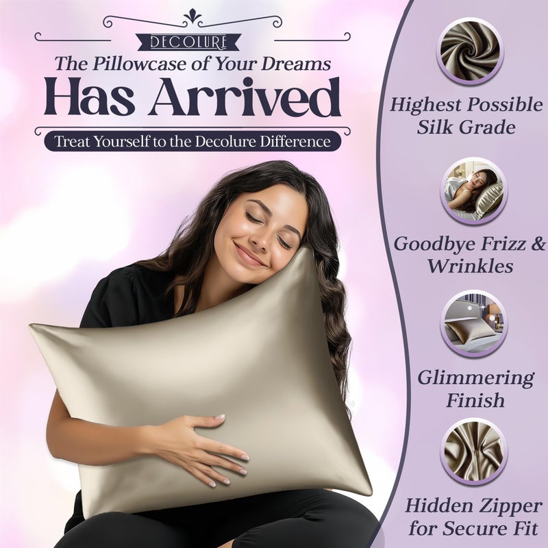DECOLURE 100% Pure Mulberry Silk Pillow Case Standard Size - High Grade 30 Momme 6A+  Luxuriously Soft & Cooling Silk Pillowcase for Hair & Skin  Hypoallergenic  Breathable  Hidden Zipper (Champagne) - Image 2