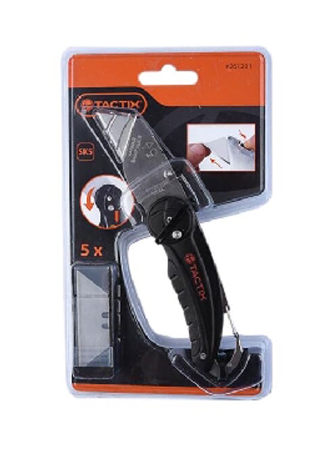 Tactix Stainless Steel Folding Utility Knife with Blades and Belt Clip Black and Silver 26 x 39 x 34 cm 261201  - Image 1