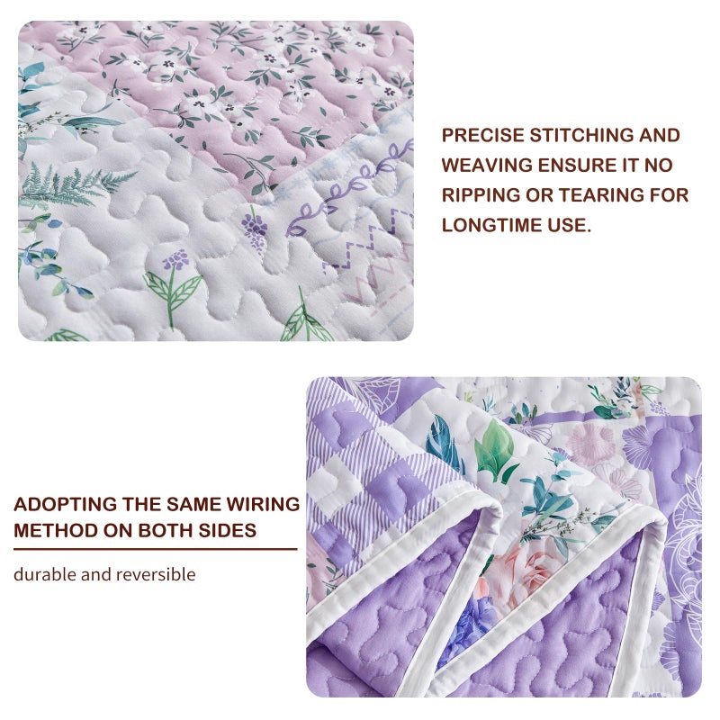 Joyreap 2 Pieces Floral Quilt Set Twin, Patchwork Purple n Pink Flowers Design, Smooth Soft Microfiber Quilt, Bedspread Bed Cover for All Season, 1 Quilt and 1 Pillow Sham- 68x86 inches - Image 4