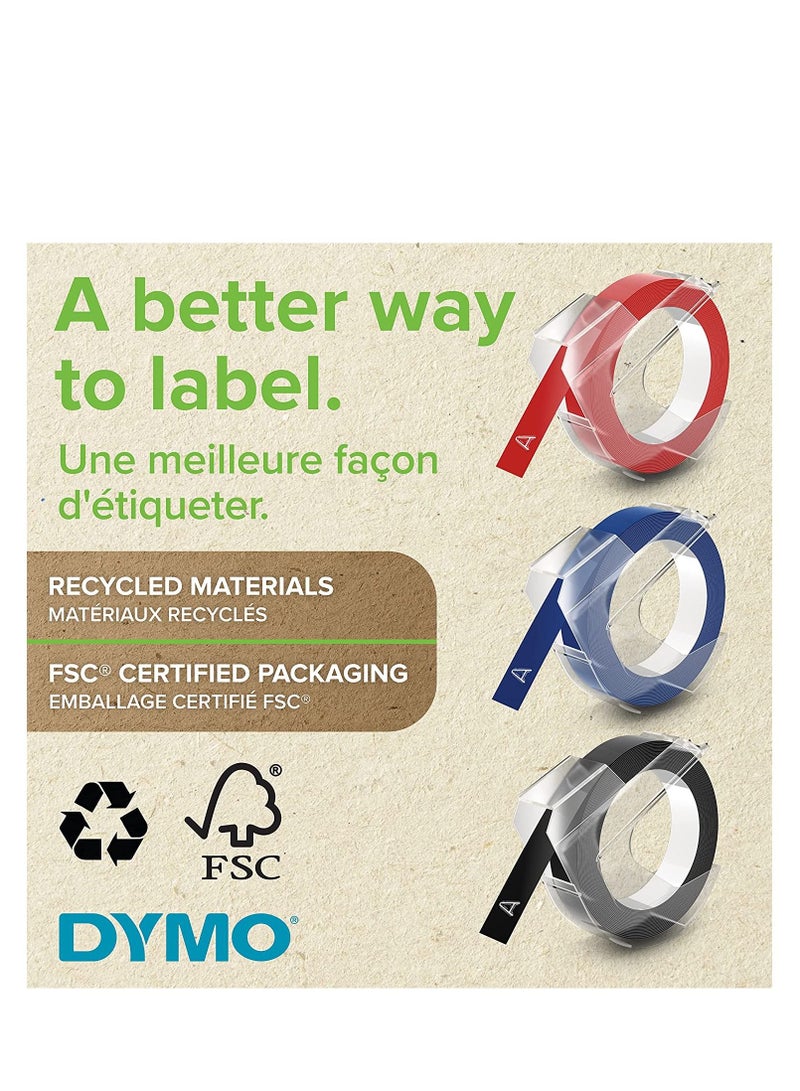 Dymo شريط ديمو المحفور المتنوع أزرق، أحمر وأسود 3م × 9مم - عبوة من 3، أزرق/أسود/أحمر - Image 2