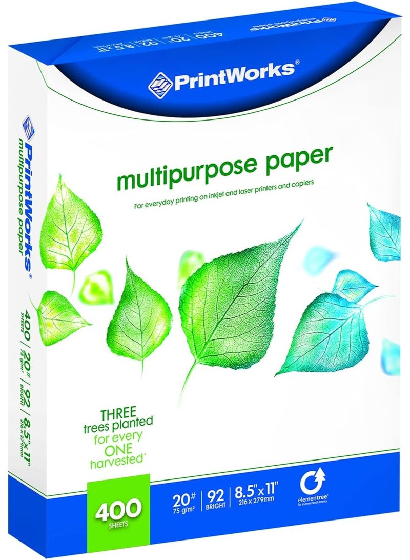 Printworks Multipurpose Paper, 20 Pound, 92 Bright, 400 Sheets, 8.5x11 Inches (00492),White - Image 1