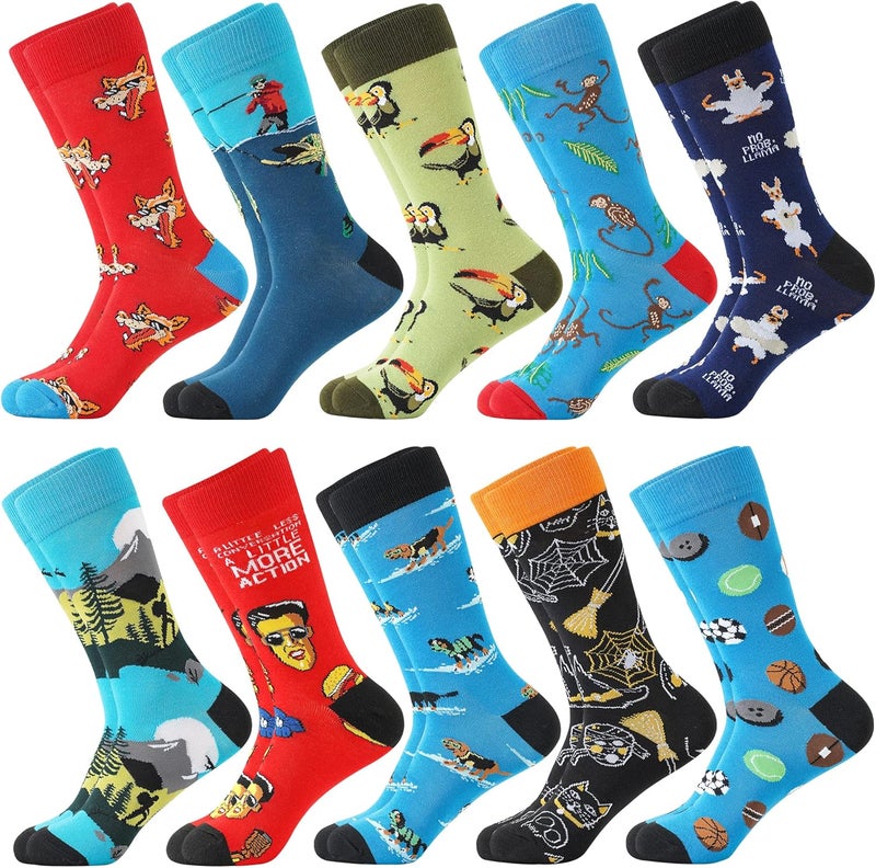 BISOUSOX Mens Dress Socks Funny Fun Colorful Crazy Funky Crew Socks for Men Novelty Happy Cotton Size 9-12 - Image 1