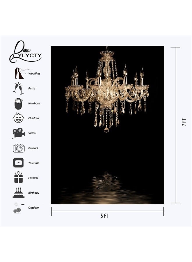 LYLYCTY 5x7ft Luxurious Chandeliers Photography Background European Gorgeous Crystal Chandelier Black Backdrop Studio Props Indoor Decorations LY024 - Image 2
