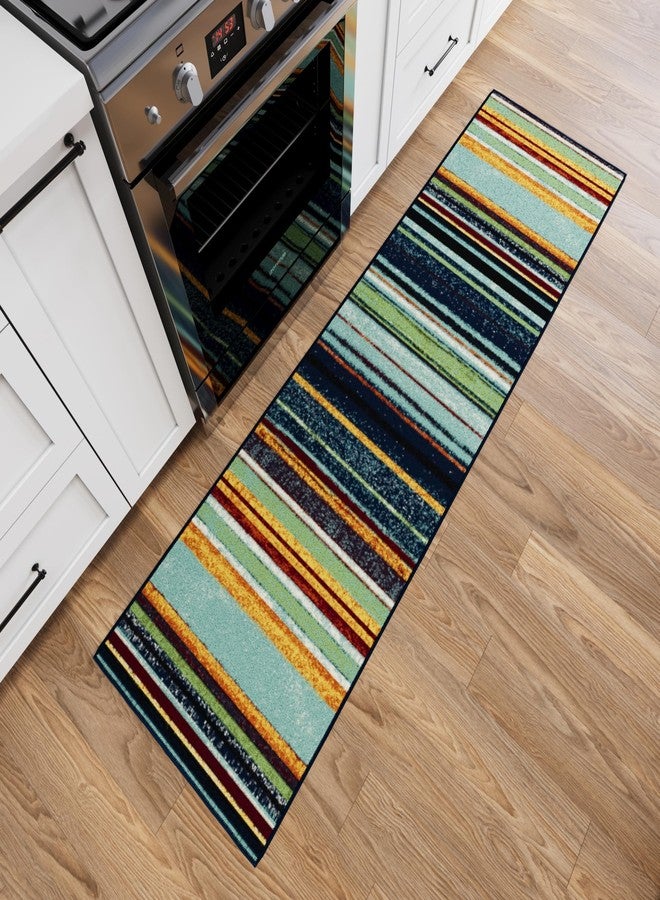 Ottomanson Hallway Runner Rug 1'10" x 7' Non Slip Striped Area Rugs Easy to Clean Laundry Rug Runner Durable & Pet Friendly Floor Carpet Runners for Hallways Entryway Living Room Kitchen, Multicolor - Image 1