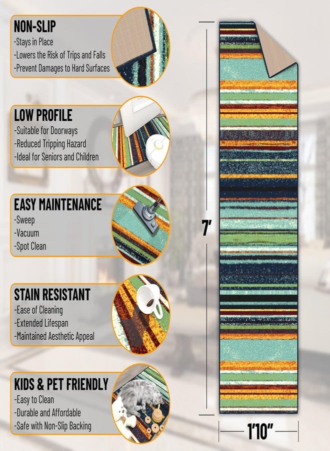 Ottomanson Hallway Runner Rug 1'10" x 7' Non Slip Striped Area Rugs Easy to Clean Laundry Rug Runner Durable & Pet Friendly Floor Carpet Runners for Hallways Entryway Living Room Kitchen, Multicolor - Image 2