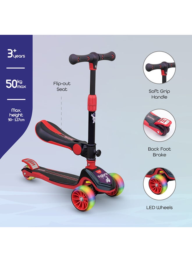 Moon Xplora Foldable Baby Scooter with Seat, a 3-wheel convertible kids' scooter in red and black - Image 2