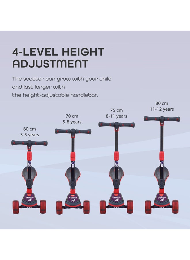 Moon Xplora Foldable Baby Scooter with Seat, a 3-wheel convertible kids' scooter in red and black - Image 4