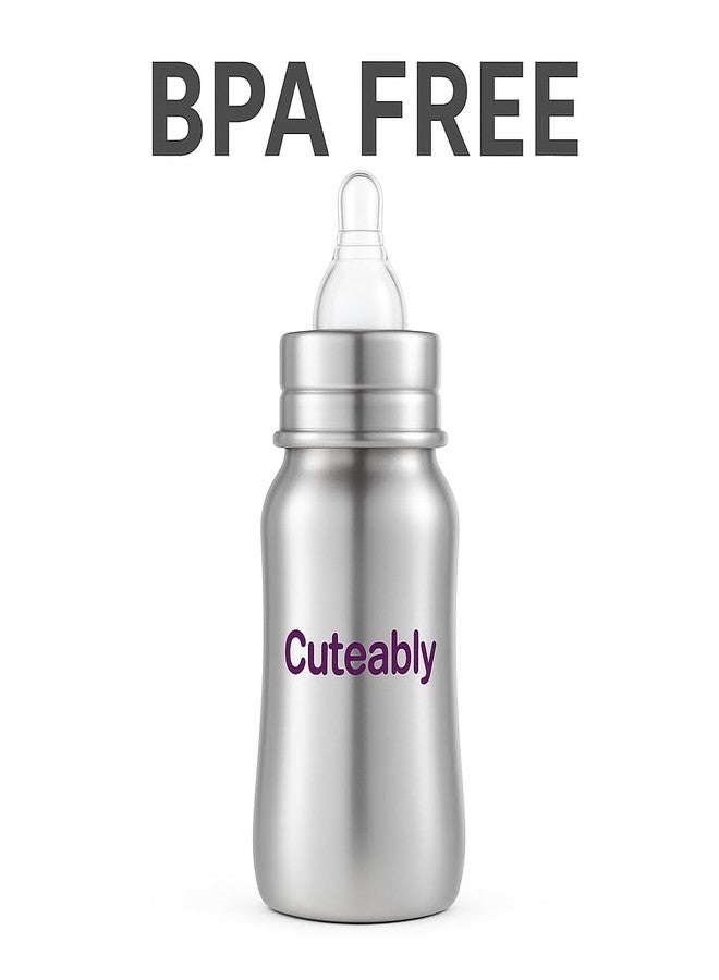 Cuteably Stainless Steel Wide Mouth Bottle | Anti-Colic Nipple Baby | Rust-Free BPA-Free Bottles for Newborn (200 ML) - Image 5