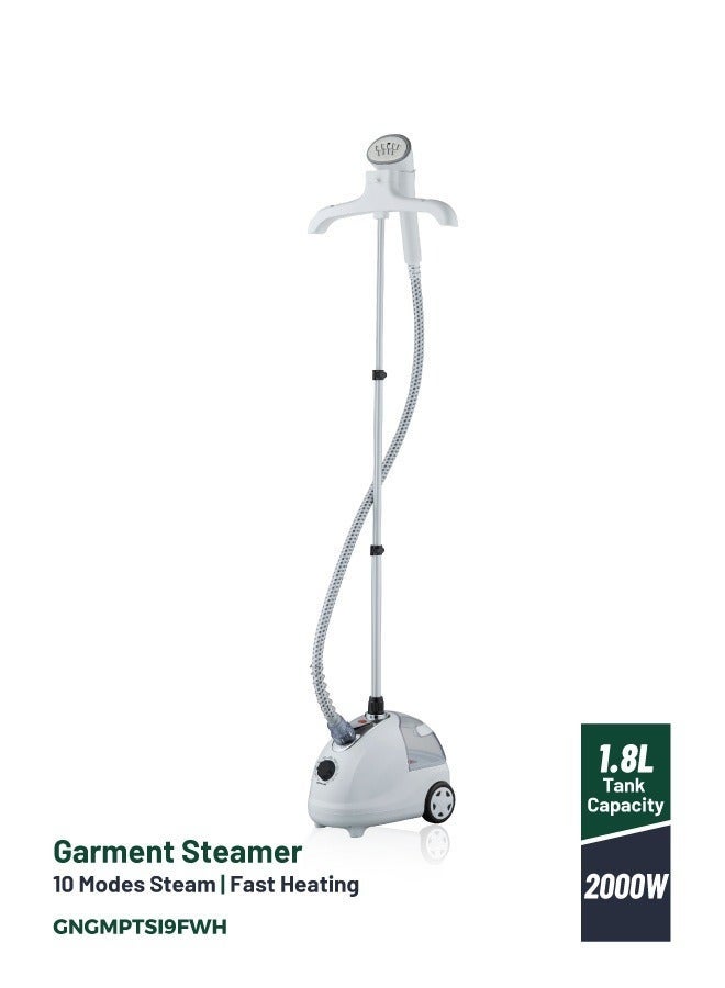 GREEN LION Garment Steamer 2000W Portable Household Steam Iron Functional 1.8L / Stand Steamer with Height Adjustable Hanger/ Rapid Heating Fabric Steamer for Wrinkles/Creases - White - Image 1