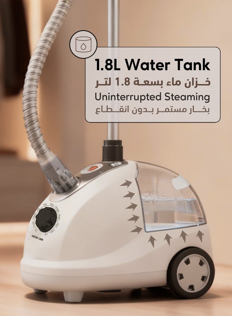 GREEN LION Garment Steamer 2000W Portable Household Steam Iron Functional 1.8L / Stand Steamer with Height Adjustable Hanger/ Rapid Heating Fabric Steamer for Wrinkles/Creases - White - Image 2