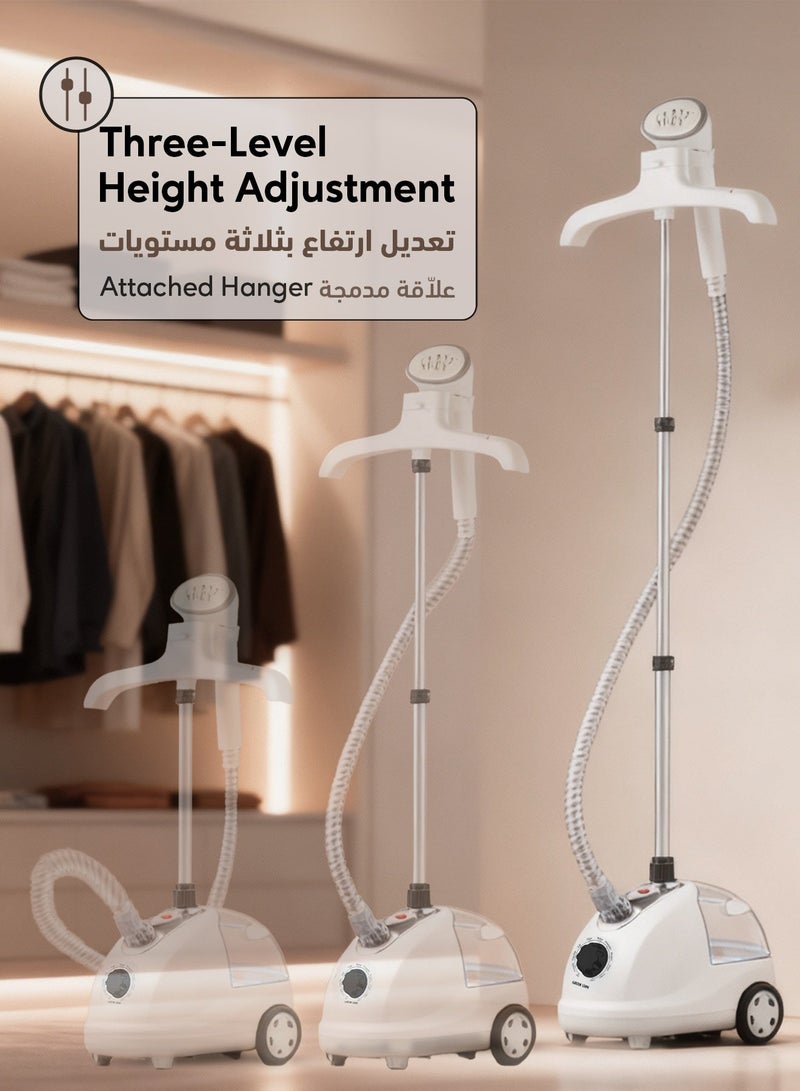 GREEN LION Garment Steamer 2000W Portable Household Steam Iron Functional 1.8L / Stand Steamer with Height Adjustable Hanger/ Rapid Heating Fabric Steamer for Wrinkles/Creases - White - Image 5