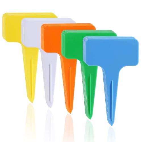 GREWERY Tags, Markers for Trees, Plants, Saplings | Set of 50 Tags | T Shape | Broad Writing Area | Durable | Made of Long Lasting Plastic | 10 cm x 6 cm | Waterproof, Weatherproof, Reusable (Mix Color) - Image 1