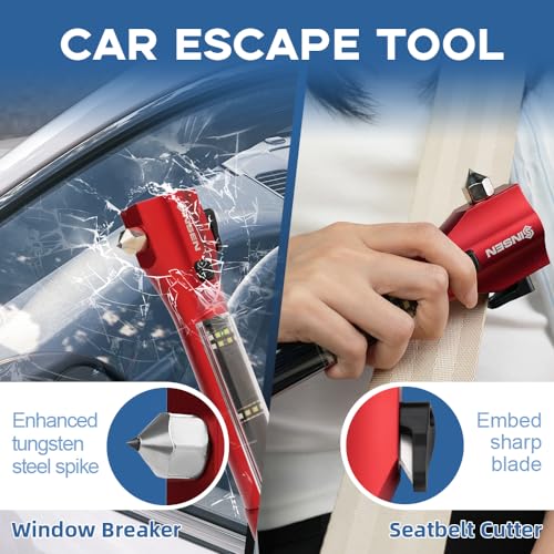 SINSEN Emergency Flashlight for Car, Seatbelt Cutter Window Breaker, 16-in-1 Multifunctional Safety Tool—Glass Hammer/Bright Solar Torch/Rechargeable/Rescue Alarm & Beacon/Repair Magnet - Image 3