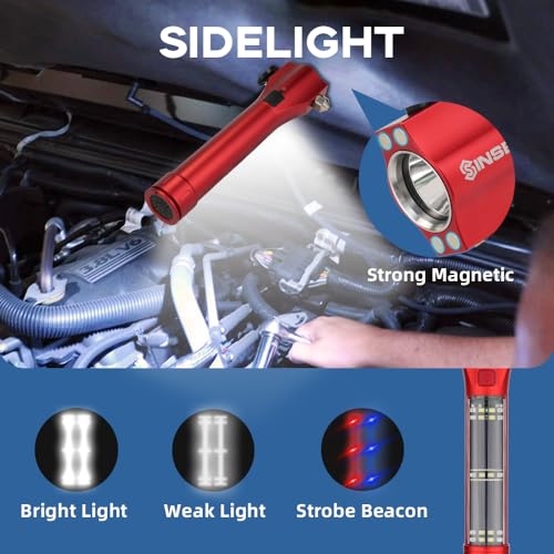 SINSEN Emergency Flashlight for Car, Seatbelt Cutter Window Breaker, 16-in-1 Multifunctional Safety Tool—Glass Hammer/Bright Solar Torch/Rechargeable/Rescue Alarm & Beacon/Repair Magnet - Image 5