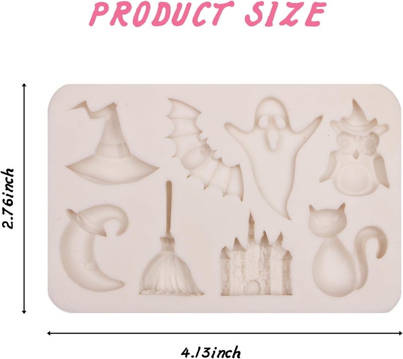 Caregene Witch Hat Moon Magic Fairy Castle Fondant Mold, Halloween Ghost Bat Owl Cat Silicone Chocolate Molds for Cake Decoration Cupcake Topper Candy Gum Paste Sugar Craft Clay Resin - Image 2