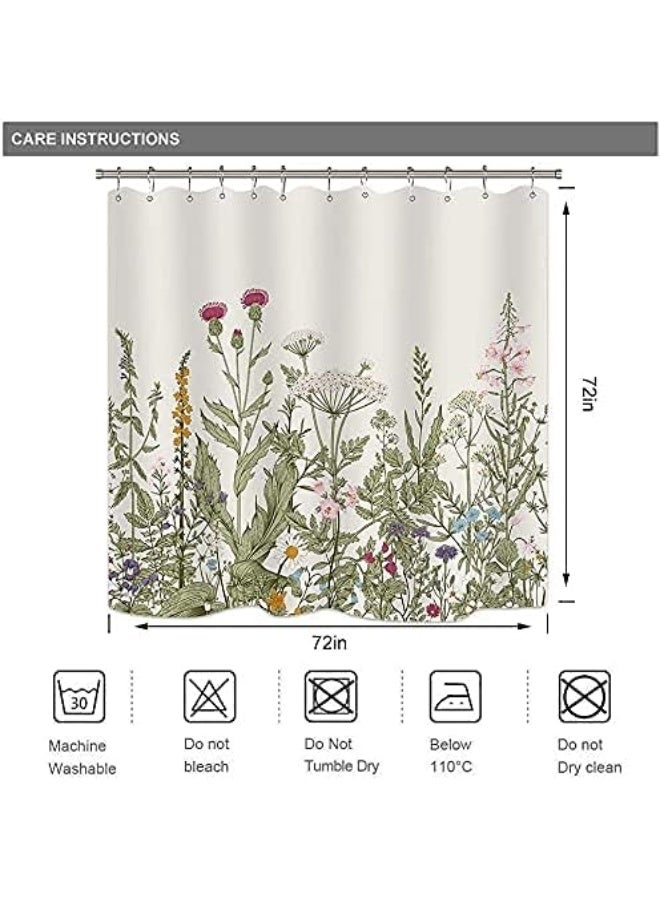 Riyidecor Wildflower Botanical Shower Curtain for Bathroom Decor 72Wx72H Inch Floral Flower Plant Herbs Sage Green Leaves Decorative Bath Set Bathroom Accessories Fabric Waterproof 12 Pack Hooks - Image 4