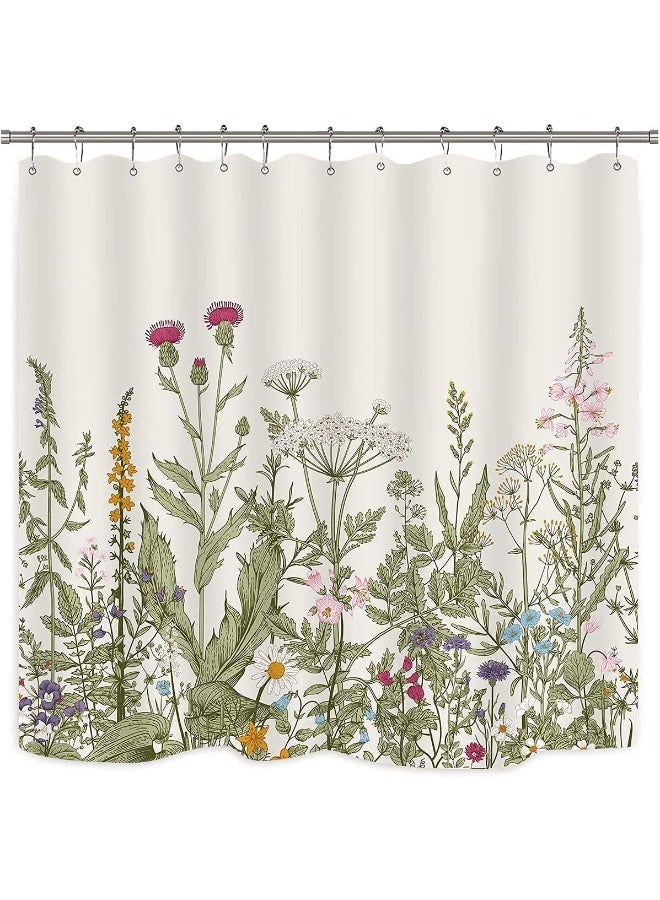 Riyidecor Wildflower Botanical Shower Curtain for Bathroom Decor 72Wx72H Inch Floral Flower Plant Herbs Sage Green Leaves Decorative Bath Set Bathroom Accessories Fabric Waterproof 12 Pack Hooks - Image 3