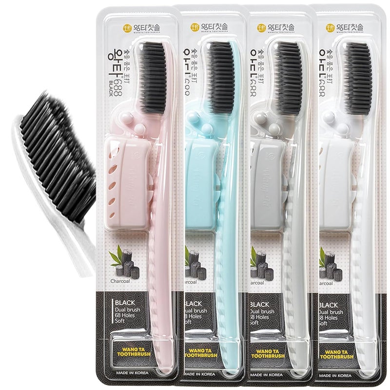 WANGTA Toothbrush 4pcs, Twice as Wide as Regular Brush Head, Wide Toothbrush, Long Brush Head, More Comfortable and Easier Brushing (Black Brush) - Image 1