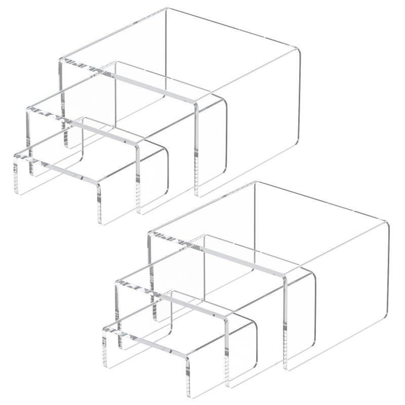 NIUBEE Acrylic Display Risers Stand 2 Sets,3 Steps Clear Riser Shelf Showcase for Amiibo Funko POP Figures -3"x3"x4" - Image 1