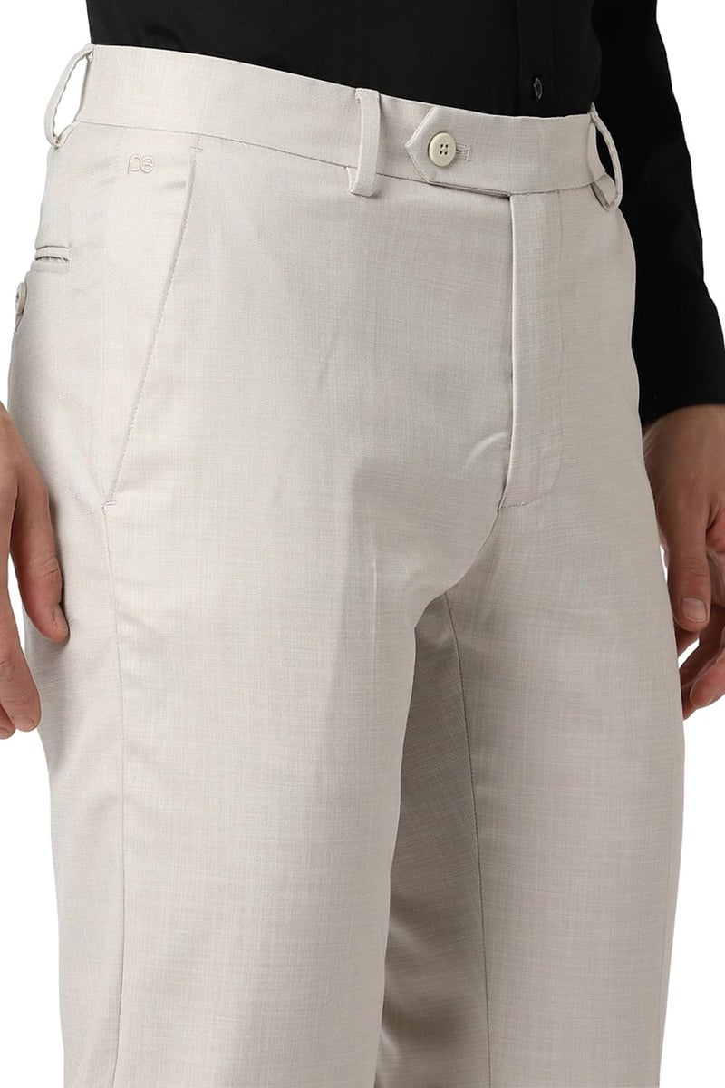 Peter England Men Slim Fit Premium Flat Front Trouser, Mid Rise, Beige, 32 - Image 5
