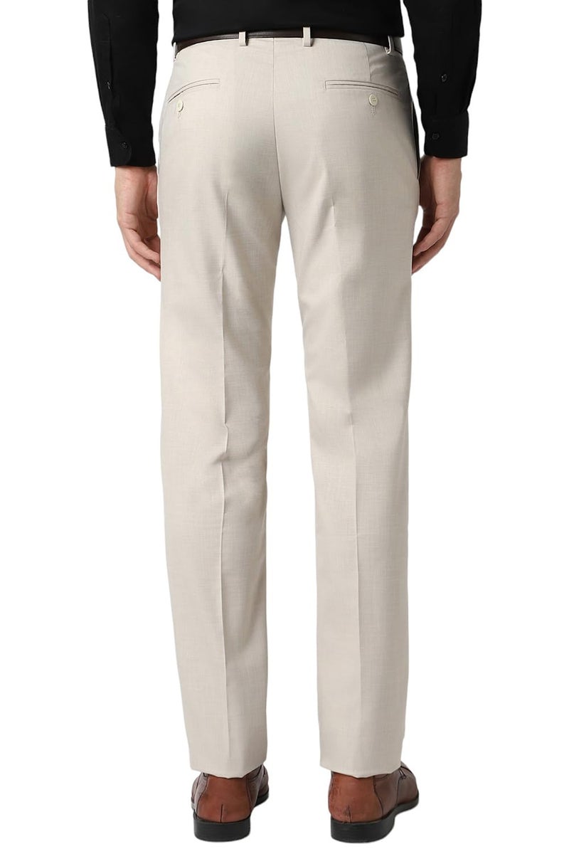 Peter England Men Slim Fit Premium Flat Front Trouser, Mid Rise, Beige, 32 - Image 3