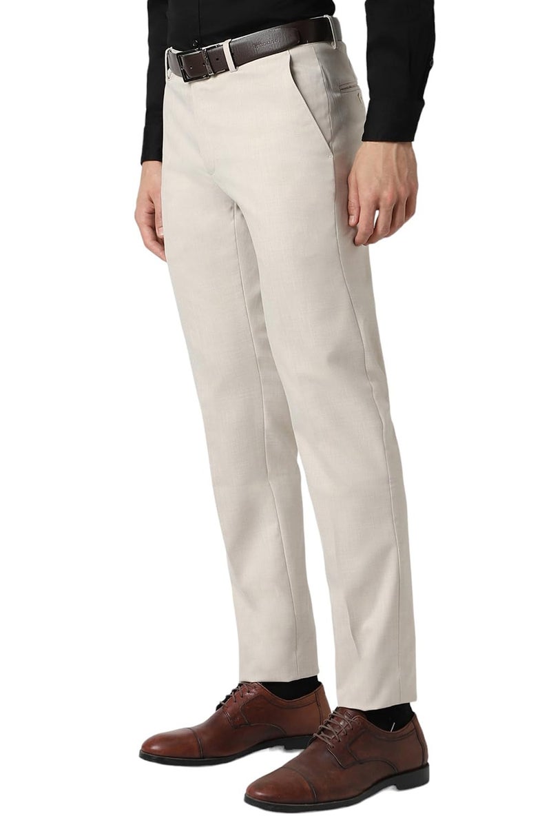 Peter England Men Slim Fit Premium Flat Front Trouser, Mid Rise, Beige, 32 - Image 2