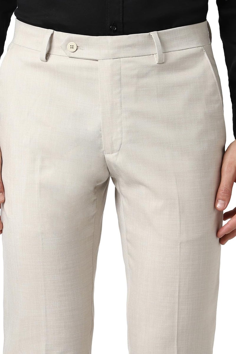 Peter England Men Slim Fit Premium Flat Front Trouser, Mid Rise, Beige, 32 - Image 4