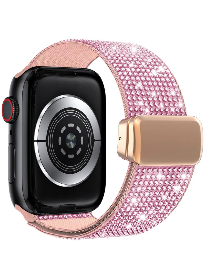 CATANES 44mm 45mm 49mm Elastic Band for Apple Watch Series 1-9, SE & Ultra - Rhinestone Sparkle Watch Band - Pink - Image 1